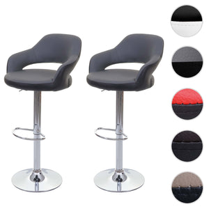 2er-Set Barhocker drehbar mit Lehne Kunstleder grau-schwarz