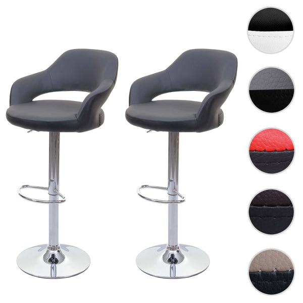 2er-Set Barhocker drehbar mit Lehne Kunstleder grau-schwarz