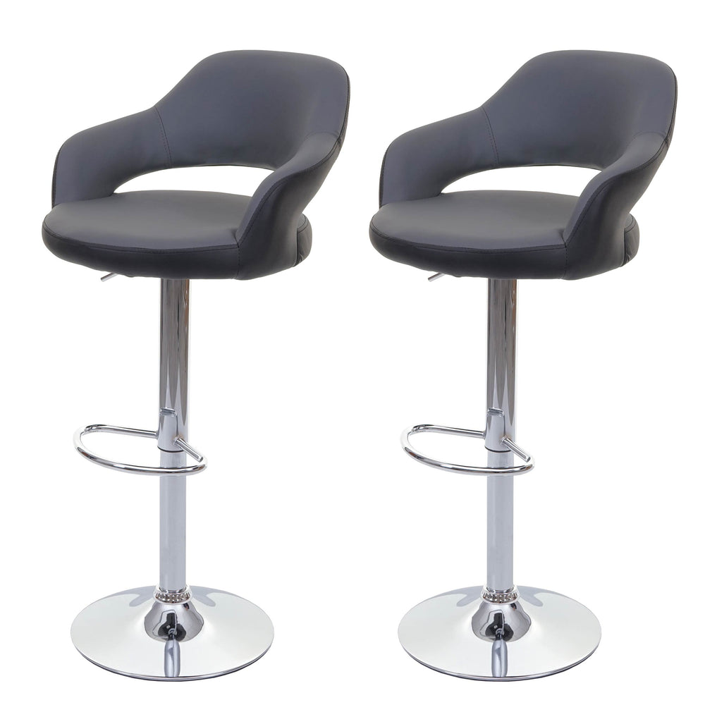 2er-Set Barhocker drehbar mit Lehne Kunstleder grau-schwarz