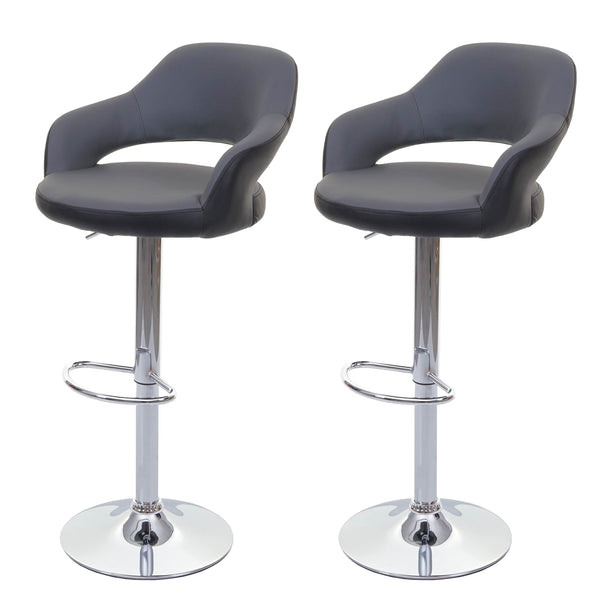 2er-Set Barhocker drehbar mit Lehne Kunstleder grau-schwarz