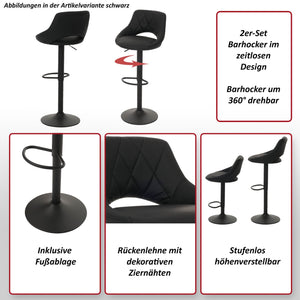 2er-Set Barhocker drehbar Kunstleder mit Fussablage schwarz