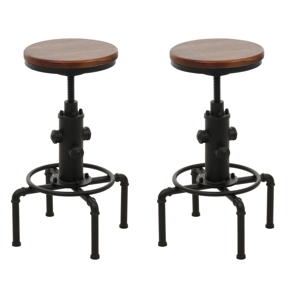2er-Set Barhocker höhenverstellbar drehbar Industrial Eisen Massivholz braun
