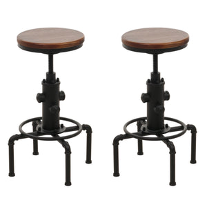 2er-Set Barhocker höhenverstellbar drehbar Industrial Eisen Massivholz braun