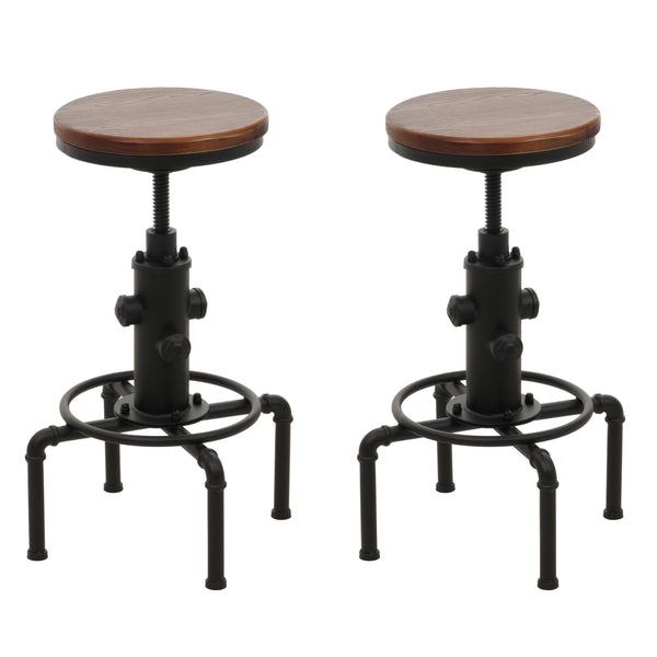 2er-Set Barhocker höhenverstellbar drehbar Industrial Eisen Massivholz braun