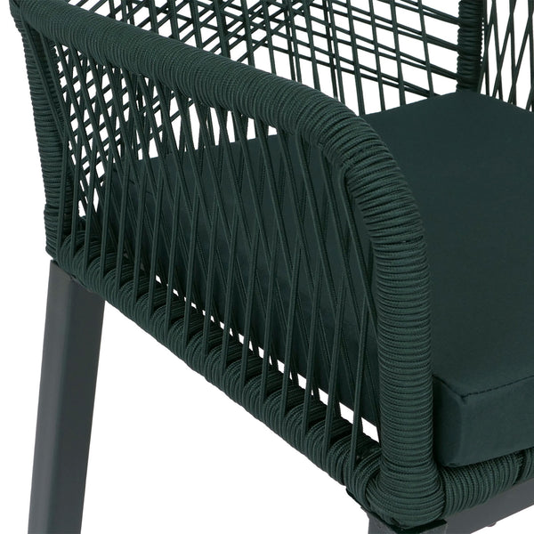 2er-Set Barhocker Outdoor mit Sitzpolster Seilgeflecht grün