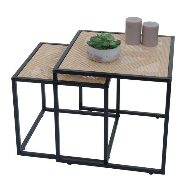2er-Set Beistelltische Rattan-Optik Wohnzimmertisch Loungetisch