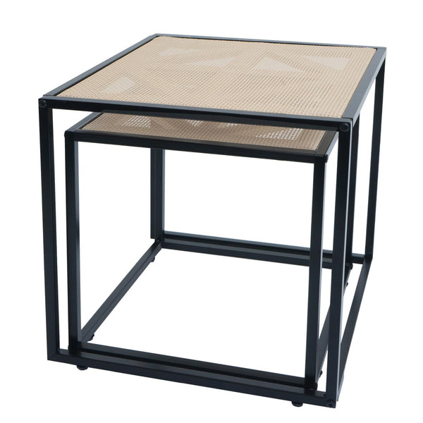 2er-Set Beistelltische Rattan-Optik Wohnzimmertisch Loungetisch