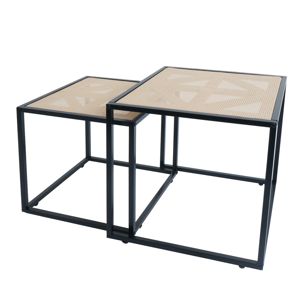 2er-Set Beistelltische Rattan-Optik Wohnzimmertisch Loungetisch