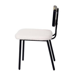 2er-Set Esszimmerstühle Bouclé Holz Metall Poly-Rattan weiss
