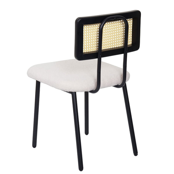 2er-Set Esszimmerstühle Bouclé Holz Metall Poly-Rattan weiss