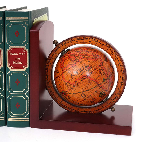 2er-Set Buchstützen Globus Weltkugel Bücherstützen Deko braun