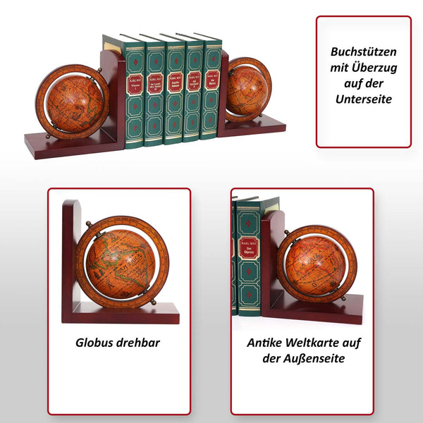 2er-Set Buchstützen Globus Weltkugel Bücherstützen Deko braun