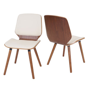2er-Set Esszimmerstuhl Bugholz Retro Walnussoptik Kunstleder creme