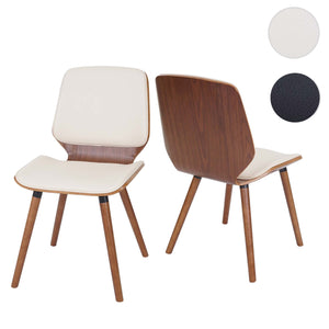 2er-Set Esszimmerstuhl Bugholz Retro Walnussoptik Kunstleder creme