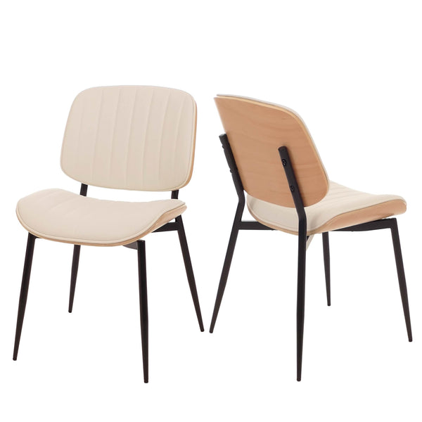 2er-Set Esszimmerstühle Bugholz Kunstleder Öko-Tex natur weiss