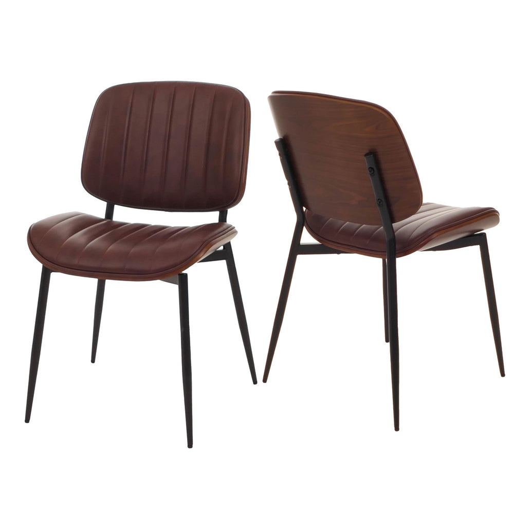 2er-Set Esszimmerstühle Bugholz Kunstleder Walnuss vintage braun