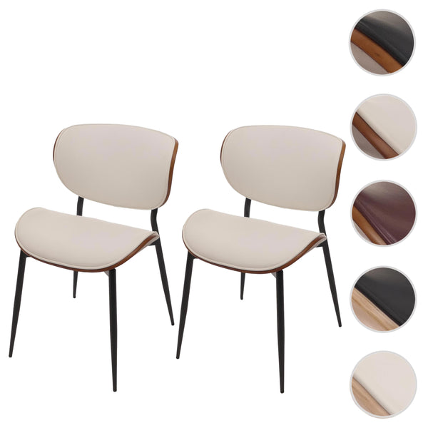 2er-Set Esszimmerstühle Bugholz Kunstleder Walnuss-Optik weiss