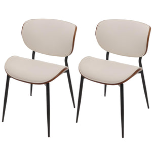 2er-Set Esszimmerstühle Bugholz Kunstleder Walnuss-Optik weiss