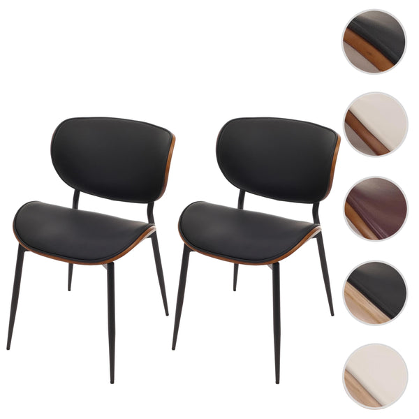2er-Set Esszimmerstühle Bugholz Kunstleder Öko-Tex Walnuss schwarz