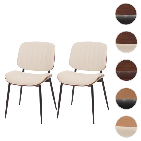 2er-Set Esszimmerstühle Bugholz Kunstleder Walnuss-Optik weiss