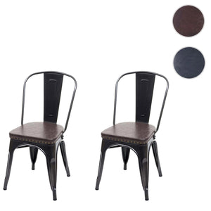 2er-Set Esszimmerstühle Chesterfield Kunstleder Metall schwarz-braun