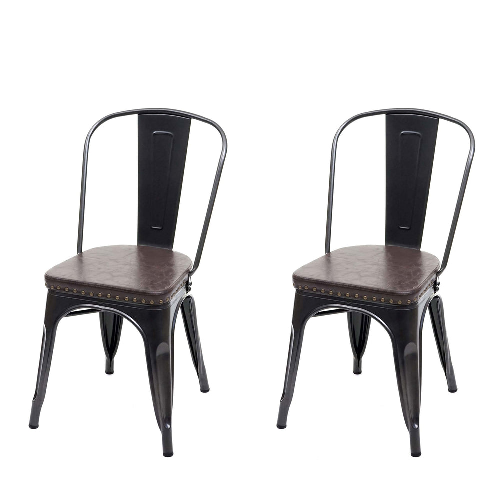 2er-Set Esszimmerstühle Chesterfield Kunstleder Metall schwarz-braun