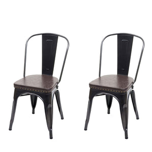 2er-Set Esszimmerstühle Chesterfield Kunstleder Metall schwarz-braun