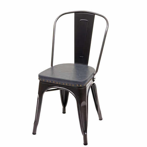 2er-Set Esszimmerstühle Chesterfield Kunstleder Metall schwarz-grau