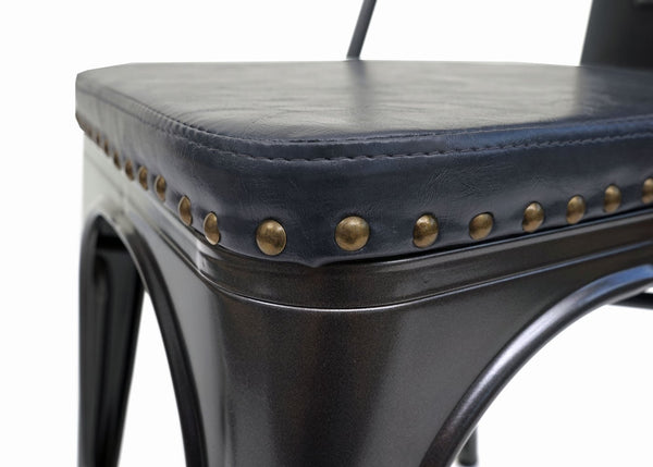 2er-Set Esszimmerstühle Chesterfield Kunstleder Metall schwarz-grau