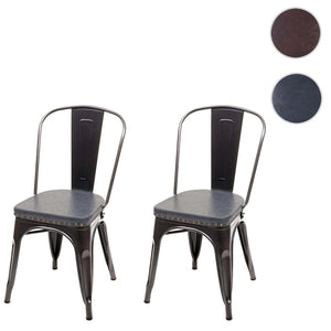 2er-Set Esszimmerstühle Chesterfield Kunstleder Metall schwarz-grau