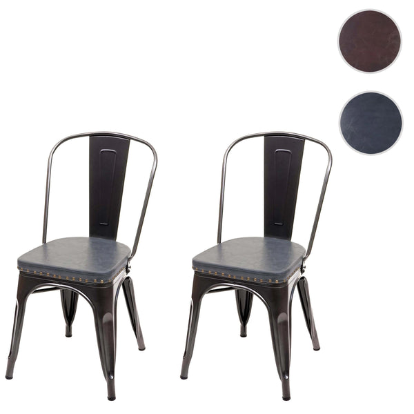 2er-Set Esszimmerstühle Chesterfield Kunstleder Metall schwarz-grau