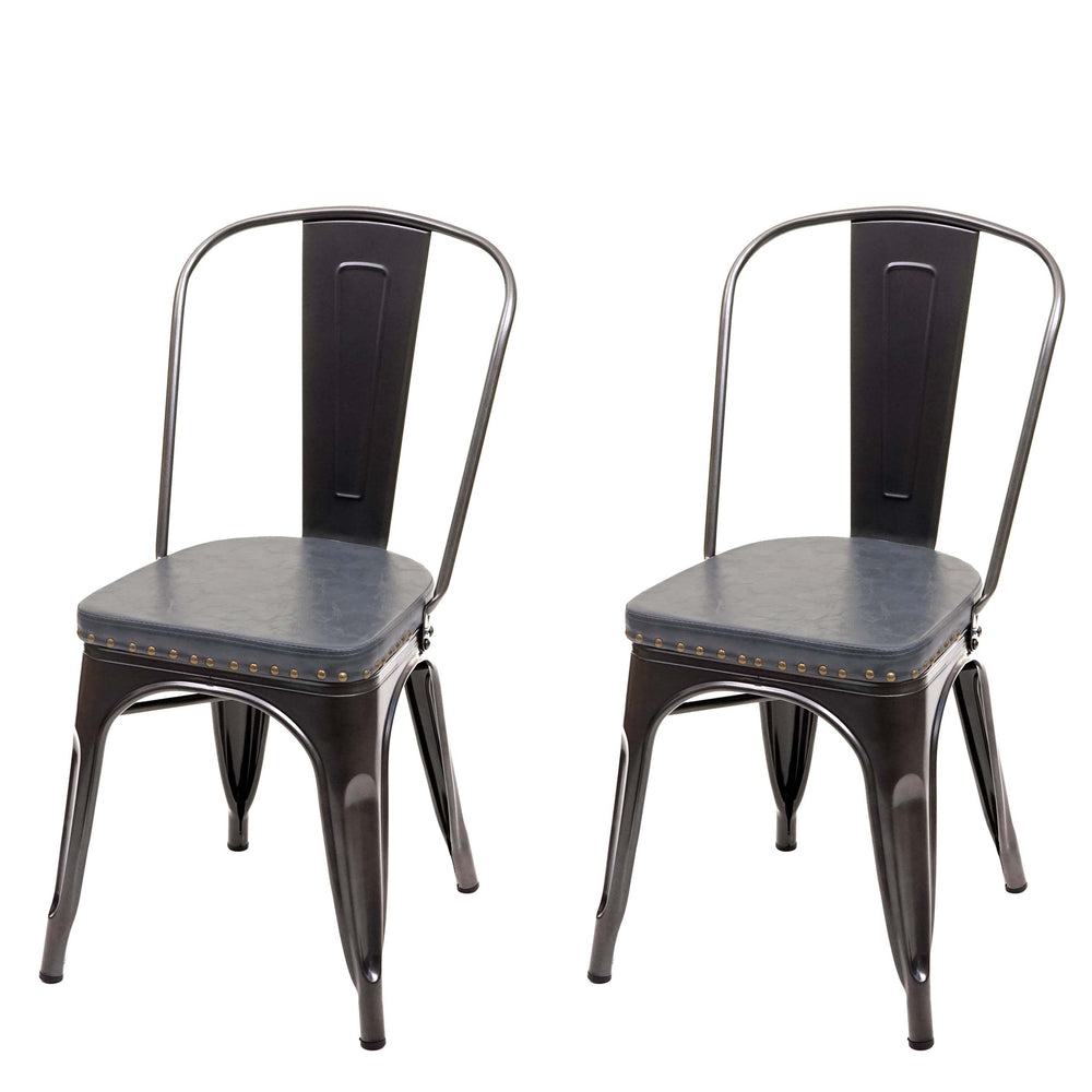 2er-Set Esszimmerstühle Chesterfield Kunstleder Metall schwarz-grau