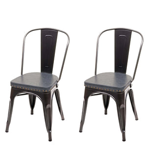 2er-Set Esszimmerstühle Chesterfield Kunstleder Metall schwarz-grau