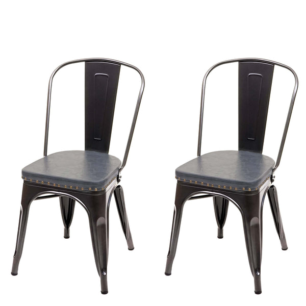 2er-Set Esszimmerstühle Chesterfield Kunstleder Metall schwarz-grau