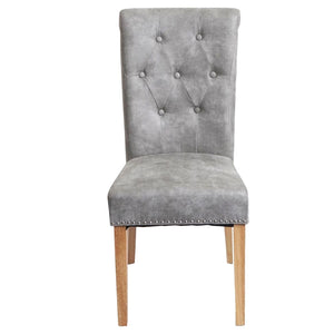 2er-Set Esszimmerstühle Chesterfield Stoff helle Beine hellgrau