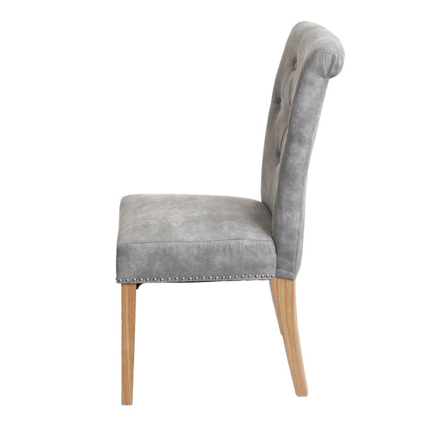 2er-Set Esszimmerstühle Chesterfield Stoff helle Beine hellgrau