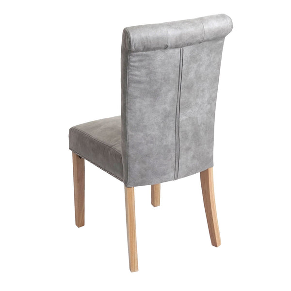 2er-Set Esszimmerstühle Chesterfield Stoff helle Beine hellgrau
