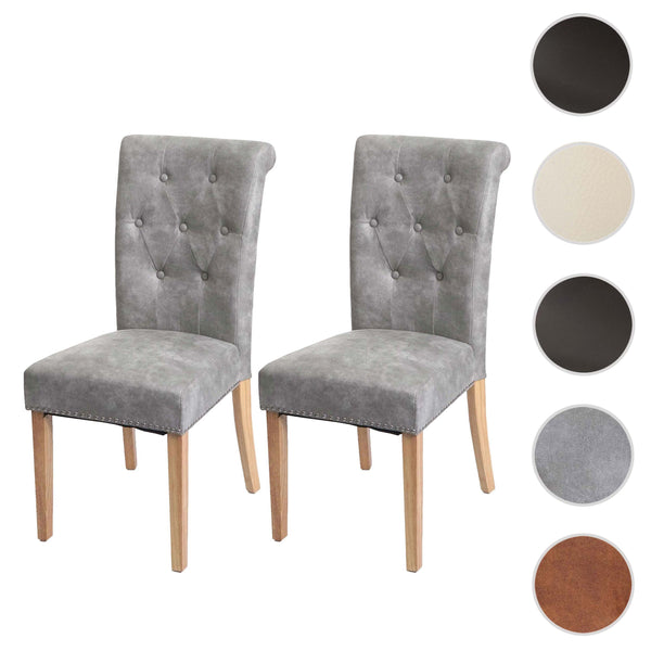 2er-Set Esszimmerstühle Chesterfield Stoff helle Beine hellgrau