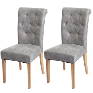 2er-Set Esszimmerstühle Chesterfield Stoff helle Beine hellgrau