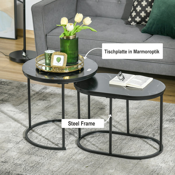 2er Set Couchtisch Satztisch Rund und Oval schwarz