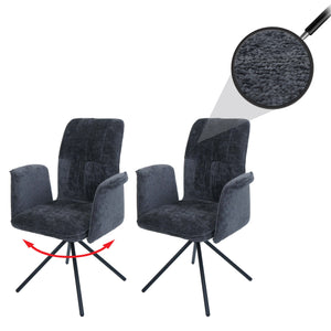 2er-Set Esszimmerstühle drehbar mit Armlehne Chenille dunkelgrau