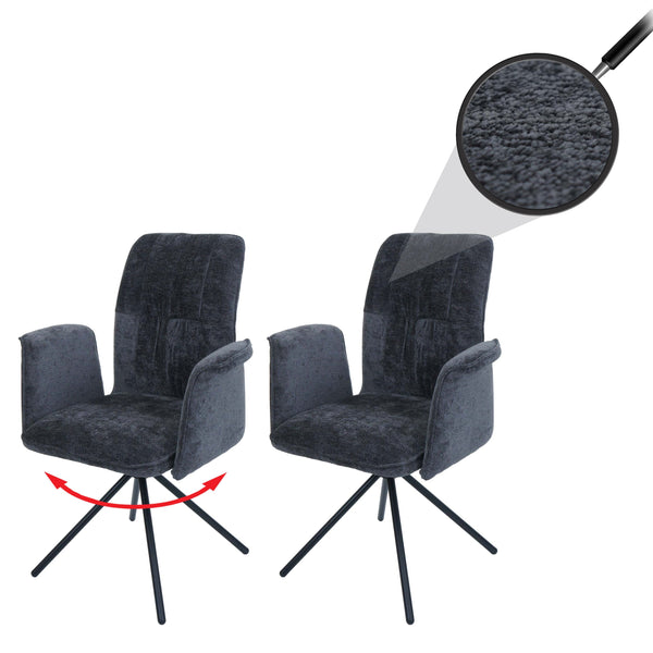 2er-Set Esszimmerstühle drehbar mit Armlehne Chenille dunkelgrau