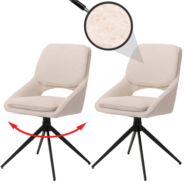 2er-Set drehbare Esszimmerstühle Boucle Stoff Öko-Tex creme