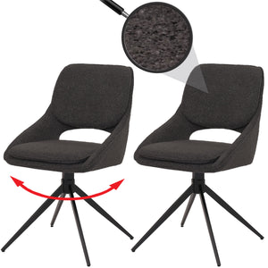 2er-Set drehbare Esszimmerstühle Boucle Stoff dunkelgrau
