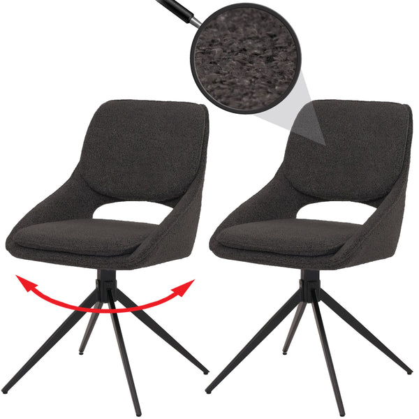 2er-Set drehbare Esszimmerstühle Boucle Stoff dunkelgrau