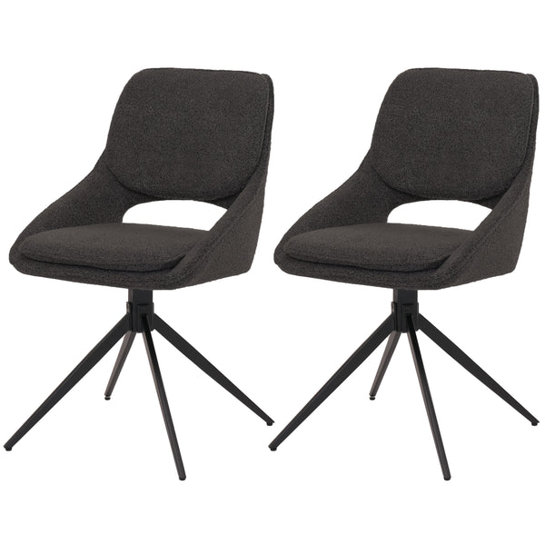 2er-Set drehbare Esszimmerstühle Boucle Stoff dunkelgrau