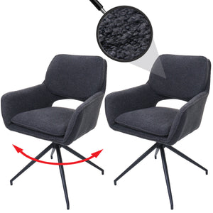 2er-Set Esszimmerstühle drehbar Bouclé Öko-Tex dunkelgrau
