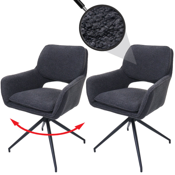 2er-Set Esszimmerstühle drehbar Bouclé Öko-Tex dunkelgrau