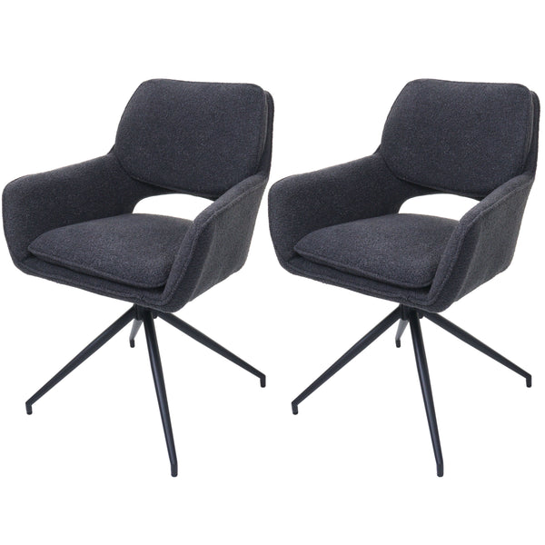 2er-Set Esszimmerstühle drehbar Bouclé Öko-Tex dunkelgrau