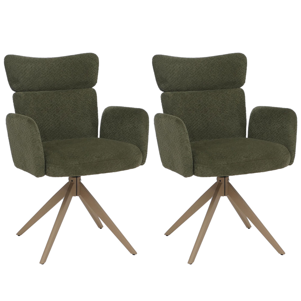 2er-Set drehbare Esszimmerstühle Bouclé Öko-Tex Holz-Optik grün